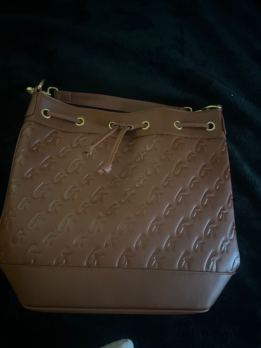 Brown Embossed Drawstring Shoulder Bag